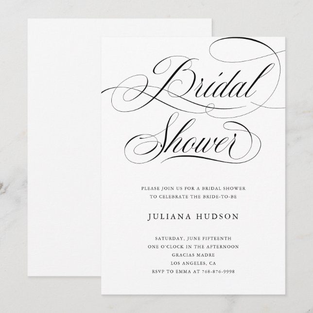 Invitación Elegante ducha de novia invita a caligrafía clásic (Anverso / Reverso)