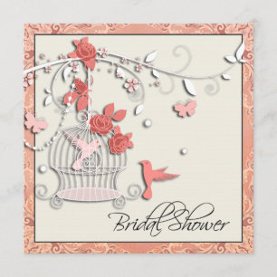 Invitación Elegante ducha de novia jaula de pájaro de coral