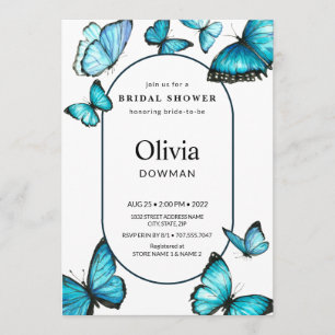 Invitación Elegante ducha de novia. Mariposas de marco románt