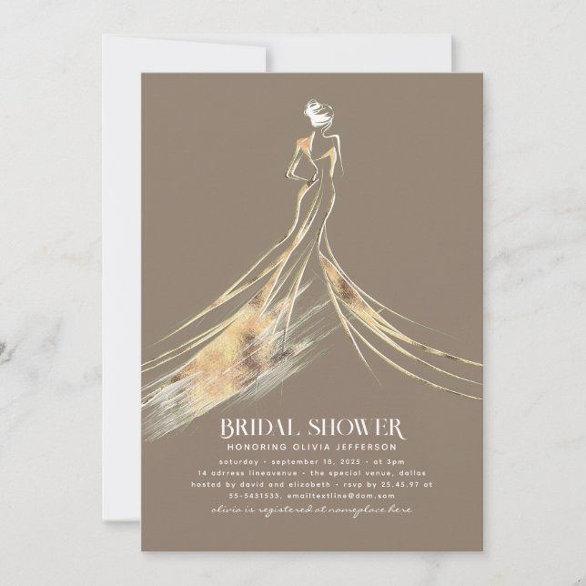 Invitación Elegante ducha de novia marrón claro (Anverso)