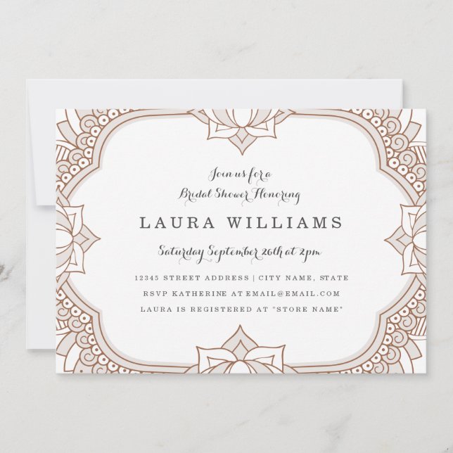 Invitación Elegante ducha de novia Mehndi (Anverso)