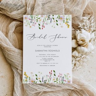 Invitación Elegante ducha de novia minimalista con flores sil
