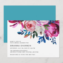 Invitación Elegante ducha de novia moderna con flores rosadas