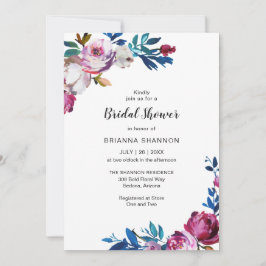 Invitación Elegante ducha de novia moderna con flores rosadas