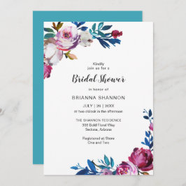 Invitación Elegante ducha de novia moderna con flores rosadas