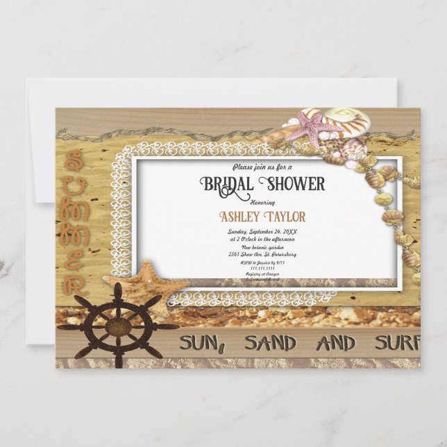 Invitación Elegante ducha de novia moderna costera de la mari (Anverso)