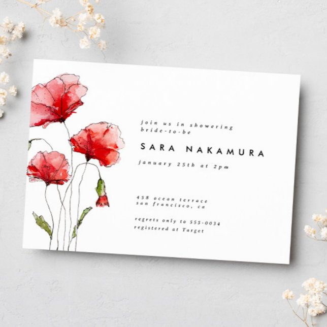 Invitación Elegante ducha de novia moderna de adormidera roja (Subido por el creador)