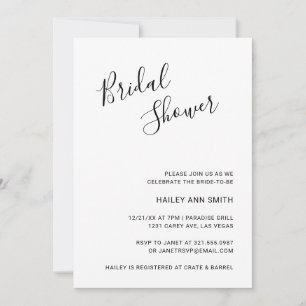 Invitación Elegante ducha de novia moderna en blanco y negro