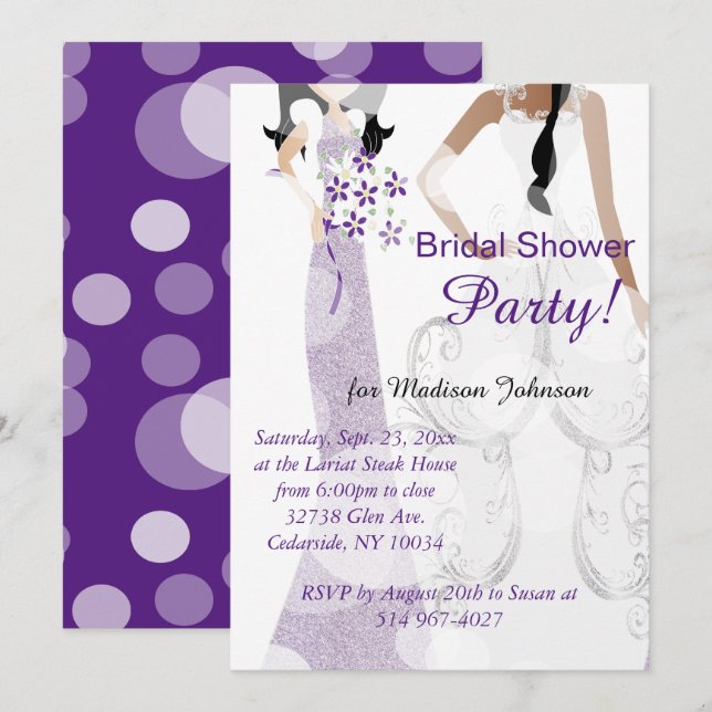 Invitación Elegante ducha de novia morada oscura (Anverso / Reverso)