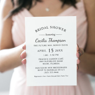 Invitación Elegante ducha de novia negra y Boda blanca