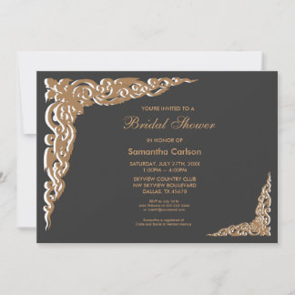Invitación Elegante Ducha de Novia Negra y Dorada