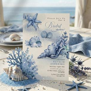 Invitación Elegante ducha de novia Océano Azul concha costera