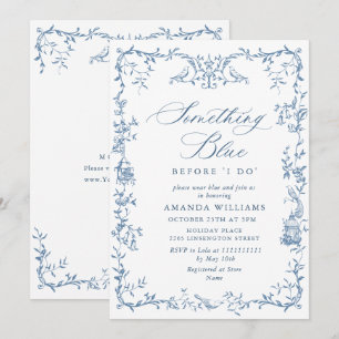 Invitación Elegante ducha de novia ornada azul victoriana