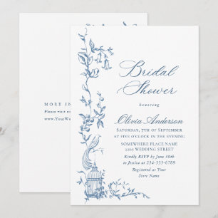 Invitación Elegante ducha de novia ornada azul victoriana