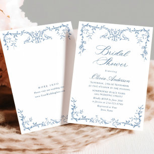 Invitación Elegante ducha de novia ornada azul victoriana
