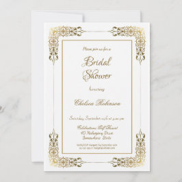 Invitación Elegante ducha de novia ornada dorada