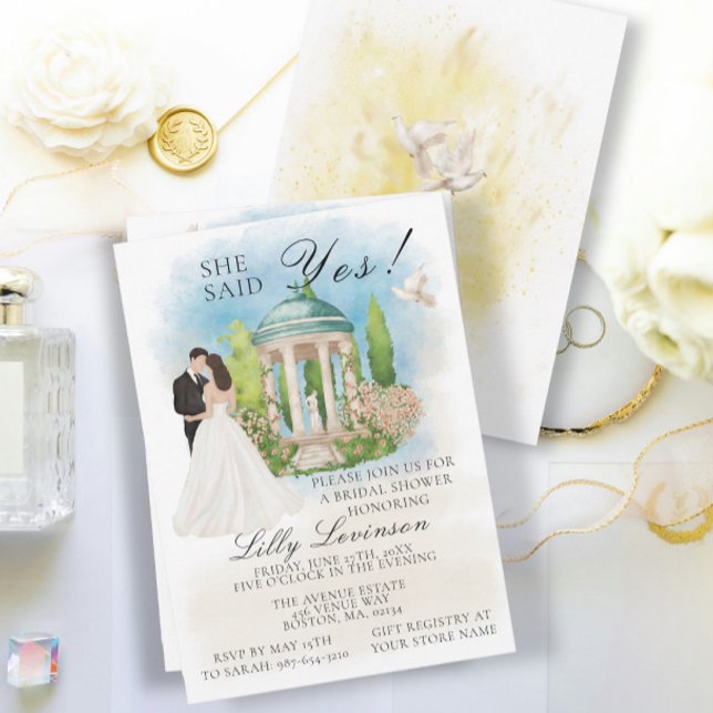 Invitación Elegante ducha de novia, palomas de gazebo, ¡Dijo  (Subido por el creador)