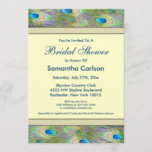 Invitación Elegante ducha de novia pavo real de oro