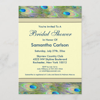 Invitación Elegante ducha de novia pavo real de oro