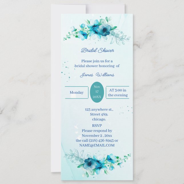Invitación Elegante ducha de novia personalizada con flores a (Anverso)