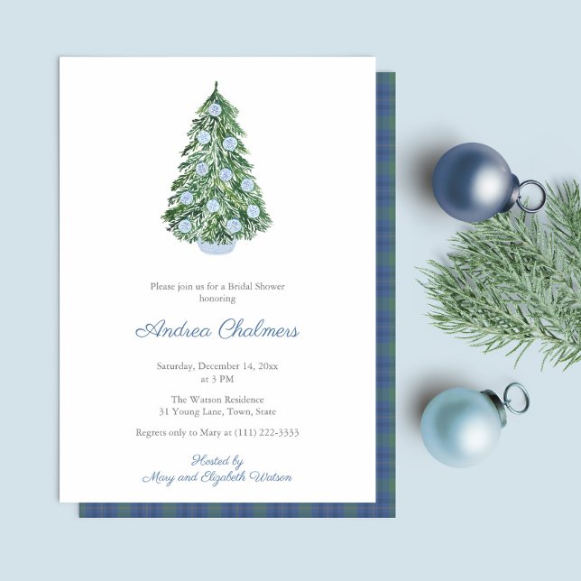 Invitación Elegante ducha de novia pintada con mano (Elegant Hand Painted Chinoiserie Holidays Tree Bridal Shower Invitation)