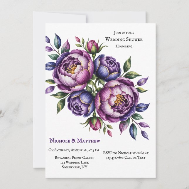 Invitación Elegante ducha de novia púrpura y magenta (Anverso)