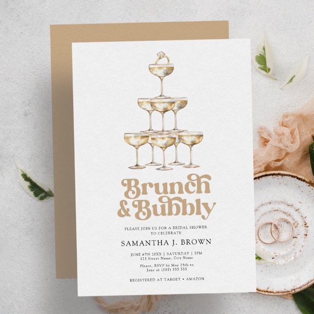 Invitación Elegante ducha de novia retro de champán de oro (Subido por el creador)