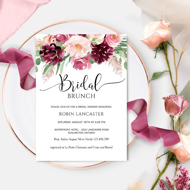 Invitación Elegante ducha de novia rosa borgoña y Rubor (Subido por el creador)
