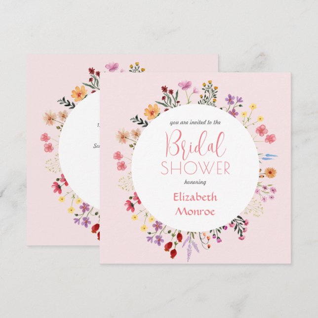 Invitación Elegante ducha de novia rosa floral (Anverso / Reverso)