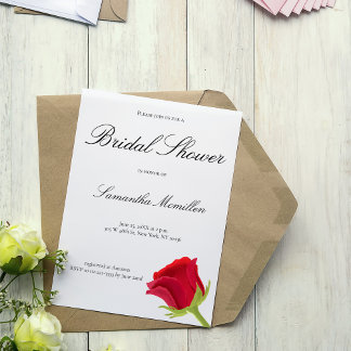 Invitación Elegante ducha de novia rosa roja