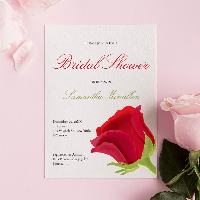 Invitación Elegante ducha de novia rosa roja (Subido por el creador)