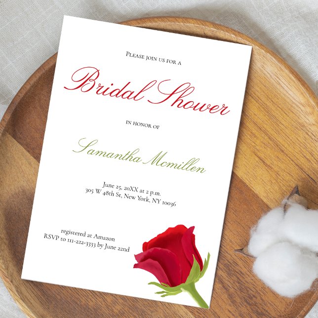 Invitación Elegante ducha de novia rosa roja (Subido por el creador)