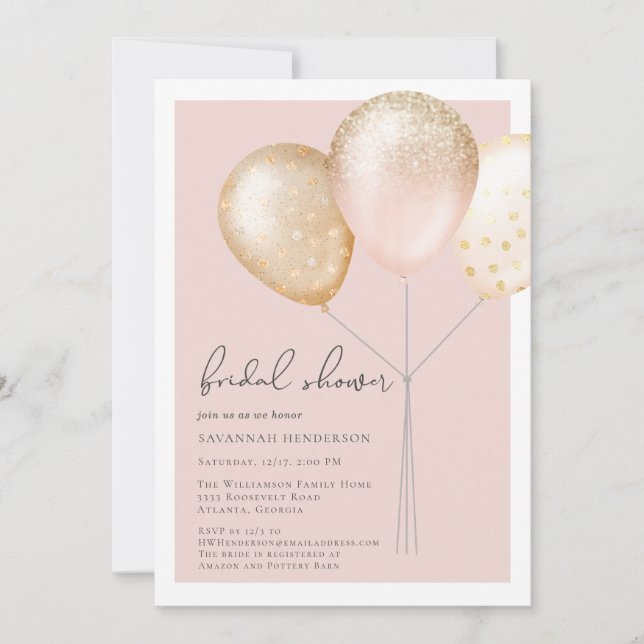 Invitación Elegante ducha de novia rosa Rubor (Anverso)