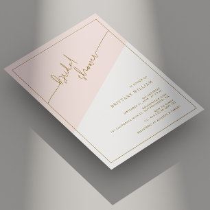 Invitación Elegante ducha de novia rosa Rubor con guión dorad