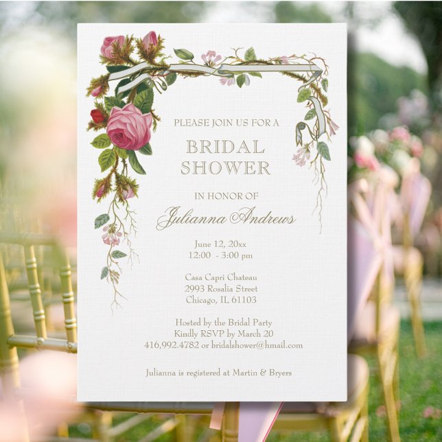 Invitación Elegante ducha de novia rosas rosadas (Subido por el creador)