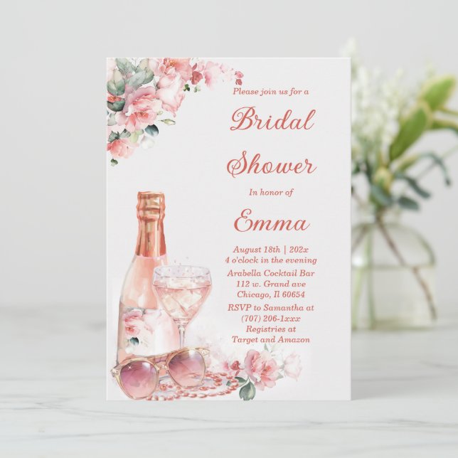 Invitación Elegante ducha de novia Rubor rosa elegante (Anverso de pie)