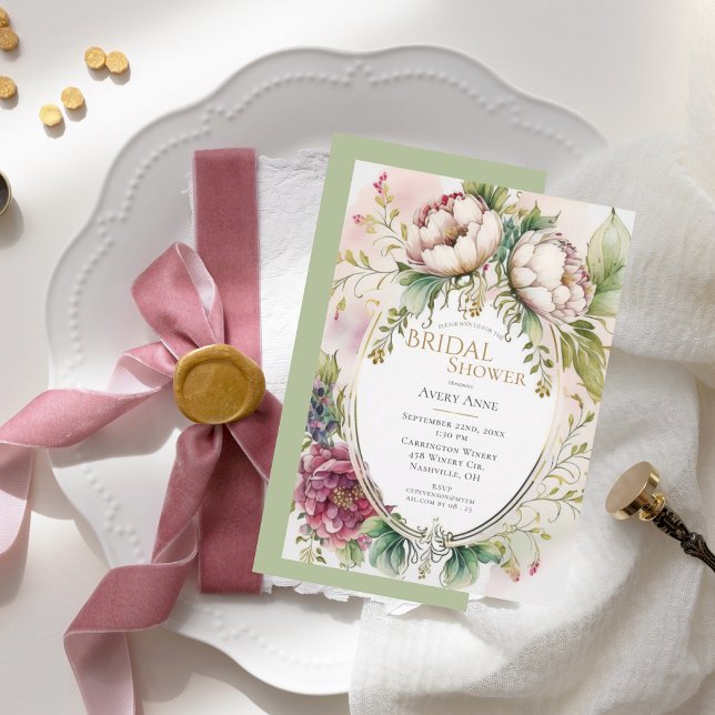 Invitación Elegante ducha de novia rusa verde sabio (Subido por el creador)