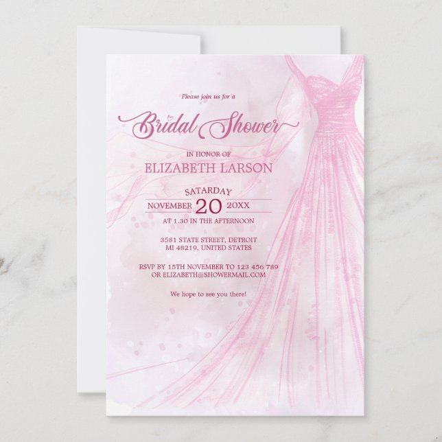 Invitación Elegante ducha de novia suave rosa rosa (Anverso)