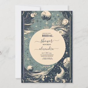 Invitación Elegante Ducha de Novia Tarot Azul Plateado