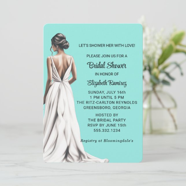 Invitación Elegante ducha de novia turquesa (Anverso de pie)