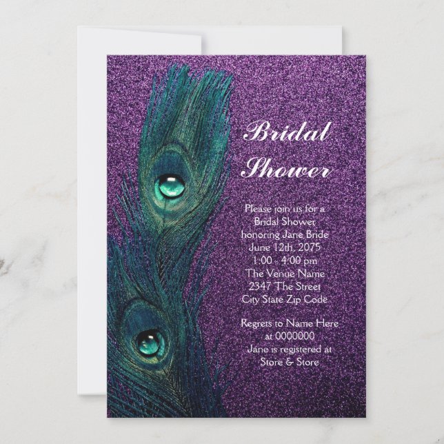 Invitación Elegante ducha de novia Verde azulada azul morado  (Anverso)