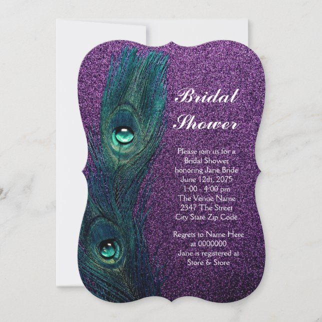 Invitación Elegante ducha de novia Verde azulada azul morado  (Anverso)