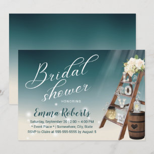 Invitación Elegante ducha de novia Verde azulada de vejiga y