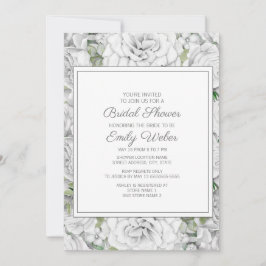 Invitación Elegante ducha de novia verde floral blanca botáni