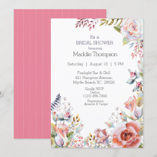 Invitación Elegante ducha de novia verde rosa rosa floral