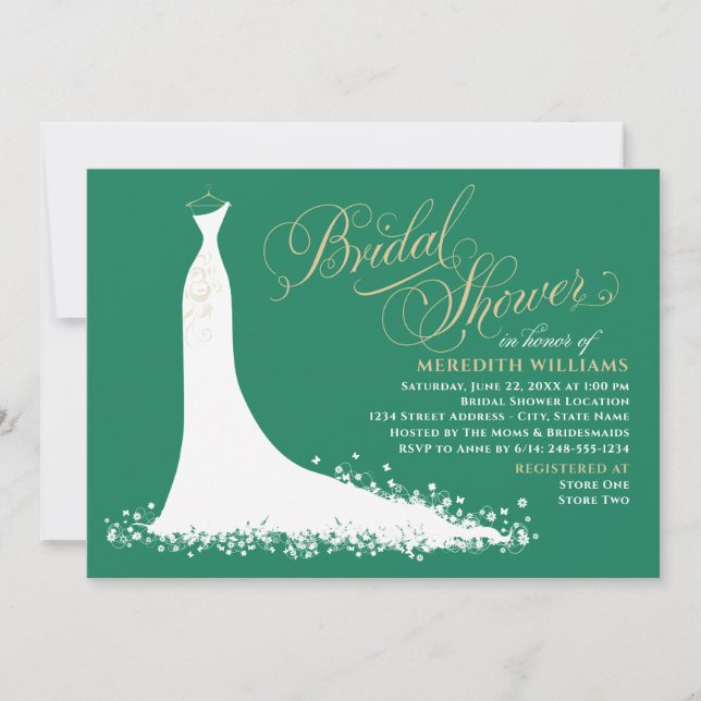 Invitación Elegante ducha de novia verde y Boda dorada (Anverso)