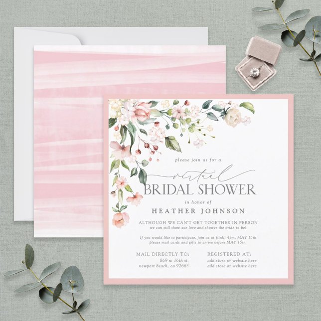 Invitación Elegante ducha de novia virtual con guion floral r (Subido por el creador)