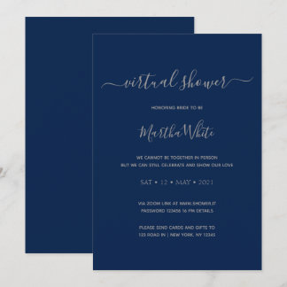 Invitación Elegante ducha de novia virtual de plata de la mar