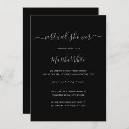Invitación Elegante ducha de novia virtual de plata negra mín