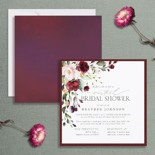 Invitación Elegante ducha de novia virtual floral borgoñona
